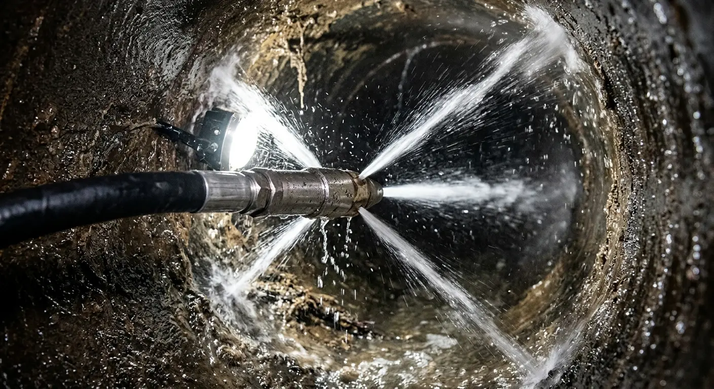 High-pressure hydro jetting nozzle cleaning sewer pipe for Storm Drain Cleaning in Fortuna